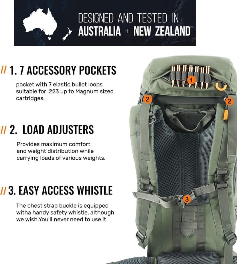 SPIKA Hunting Backpacks for Men, Meat Hauler Frame Pack with Rifle Holder, 40L/80L Extendable + Capacity for Bow Rifle Gun