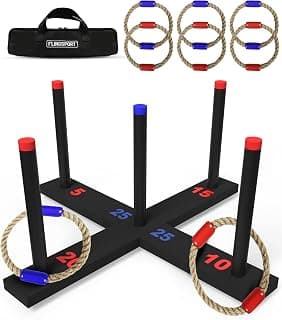 FLINGSPORT Ring Toss Game, Incl. 6 Rings, Case, Gifts for Kids, Outdoor Yard Games for Kids Adults & Family, Backyard Party Activities, Gifts for Teens, Boys & Girls Ages 8-12+ Years Old