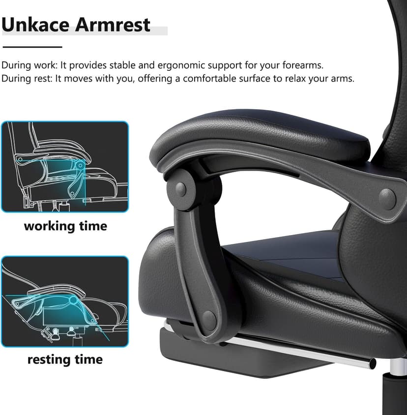 OS MOTOR Gaming Chair with Headrest and Lumbar Support, Ergonomic High Back Office Chair, Racing Style Executive Computer Desk Chair, Leather Adjustable Swivel Task Chair for Home Office (Black)