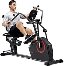 Sunny Health & Fitness Elite Recumbent Cross Trainer & Elliptical Machine with Arm Exercisers for Home Arm/Leg Training, Easy Adjust Seat & Mesh Backrest, Free SunnyFit App Bluetooth Connectivity