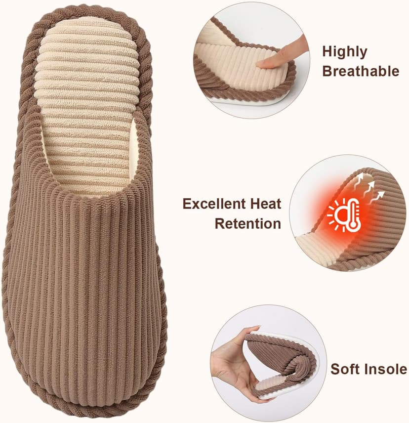 sinceslim Memory Foam House Slippers for Women Indoor Slippers with Non-Slip Rubber Sole Close Toe Slip On Cotton Slippers