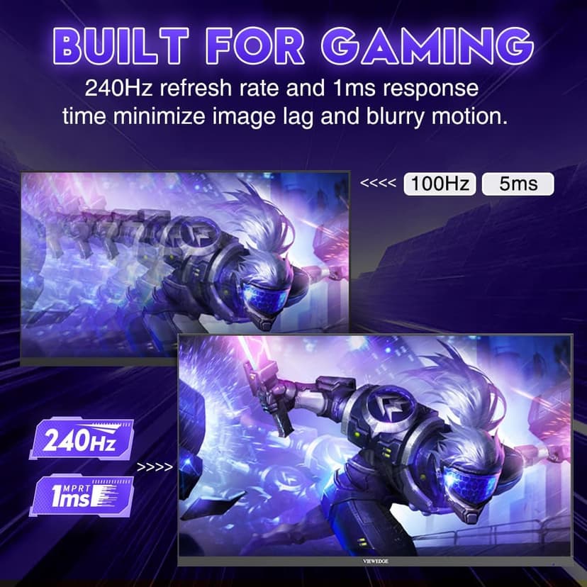 Viewedge 24 Inch Gaming Monitor with 240Hz, VA 1ms, FHD 1080p and HDR 10 PC Computer Monitor with 110% sRGB, Bluelight Filter, 2 HDMI & 1 DP Port, Support Adaptive Sync and Wall Mounted