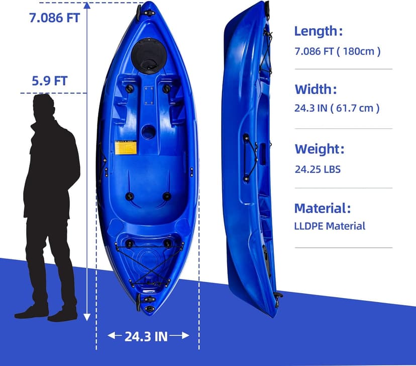Fishing Kayaks, 12.4FT, 2-3 Person Sit on Top Kayak for Adults with Paddle & Comfortable Seat, Capacity of 600LBS, Hard Shell Recreational Ocean Kayak Boat