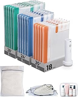 BAGSMART Vacuum Storage Bags for Travel with Rechargeable Air Pump, 18 Pack Portable Space Saver Bags for Travel & Home, Vacuum Compression Seal Bag for Clothing, Blanket, Duvets