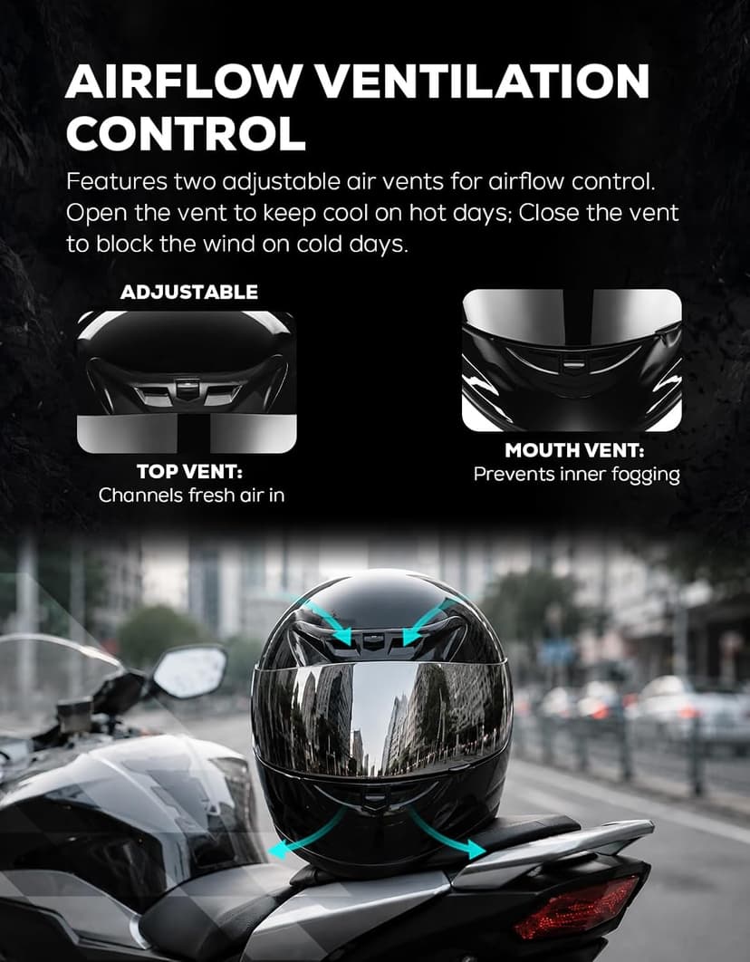 XFMT Full Face Motorcycle Helmet ATV Street Bike Motorbike Helmet DOT Approved with Anti-Fog Visor for Adult Men & Women