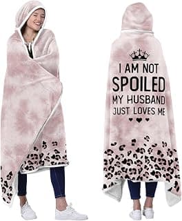 Spoiled Wife Fleece Wearable Blanket Hoodie - Mothers Day Gifts for Wife from Husband - Birthday Wife Gift Ideas B0CSDFLL6R