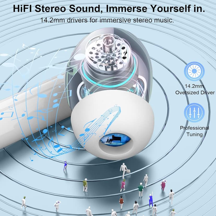 Wireless Earbuds, Bluetooth 5.4 Headphones HiFi Stereo, Bluetooth Earbuds with 4 ENC Mics, 48H Playtime Ear buds with LED Display Charging Case, IP7 Waterproof In Ear Earphones for Android iOS White