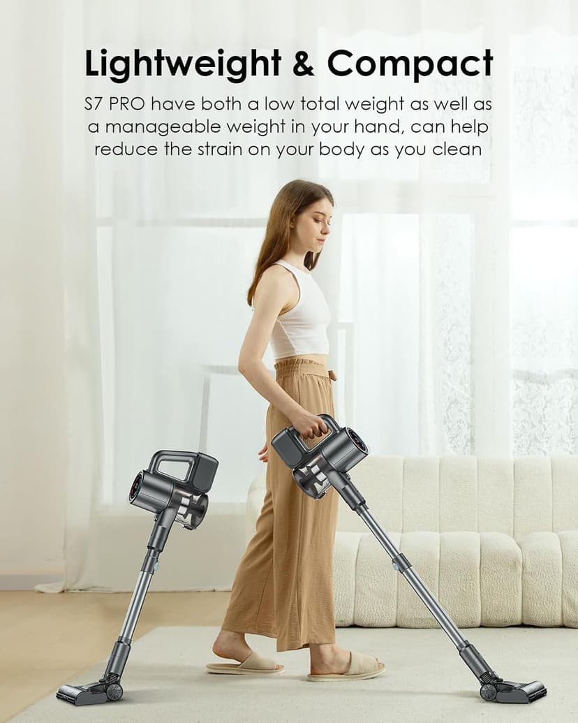 Cordless Vacuum Cleaner, 500W/40KPA Lightweight Stick Vacuum up to 40 mins Runtime, LED Display and Green Headlights, 6-Stages Filtration, Self-Standing Vacuum for Home Hard Floor, Carpet and Pet Hair