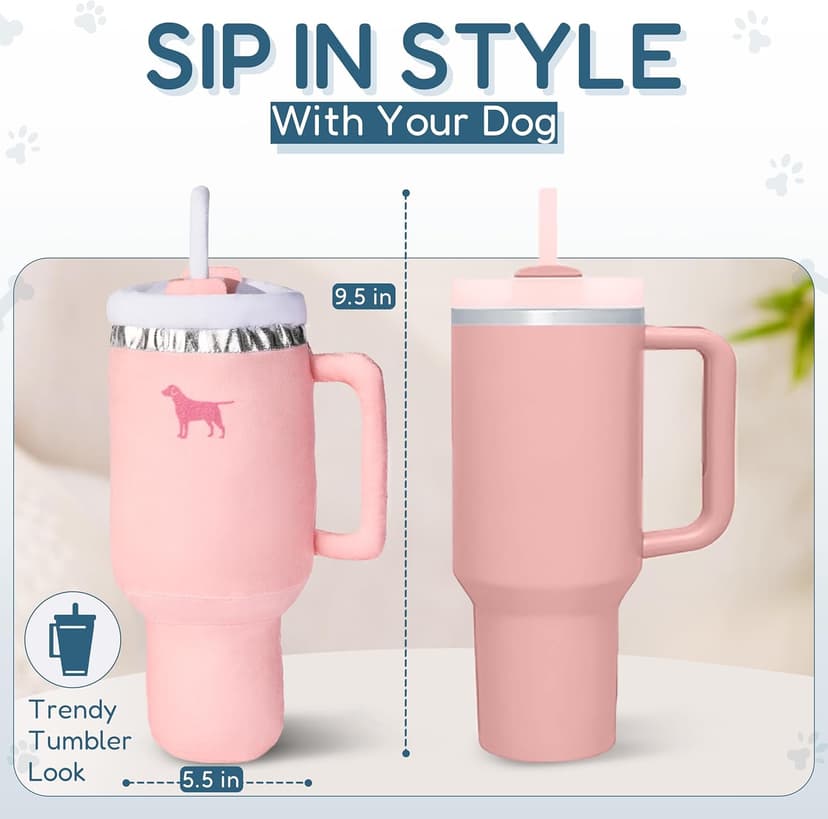Pup Cup Tumbler Dog Toy – Birthday Dog Toy, Funny Squeaky Plush Puppy Gift, Cute Birthday Present (Pink Peach Dust)