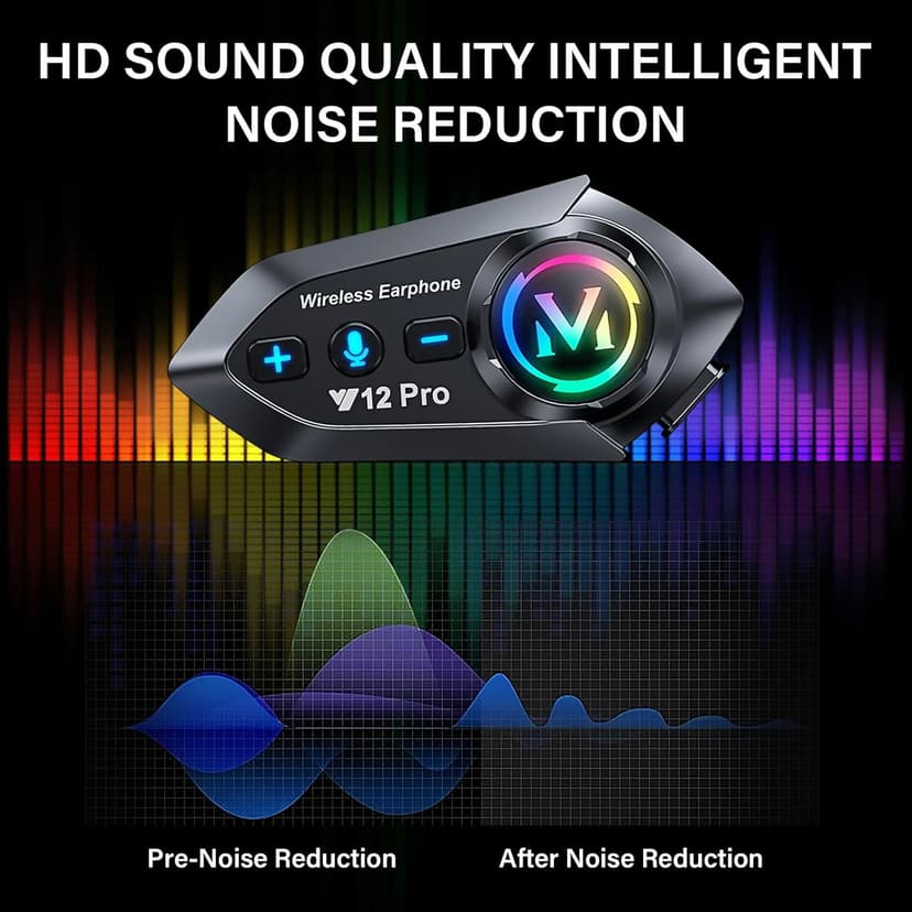Motorcycle Helmet Bluetooth Headset 2 Way Intercom 550 Yards,HIFI Sound,Noise Cancellation,Music Share,1000mAh,Helmet Speakers Headphones FM,Easy to Connect/Use with Gloves,Waterproof,Voice Assistant