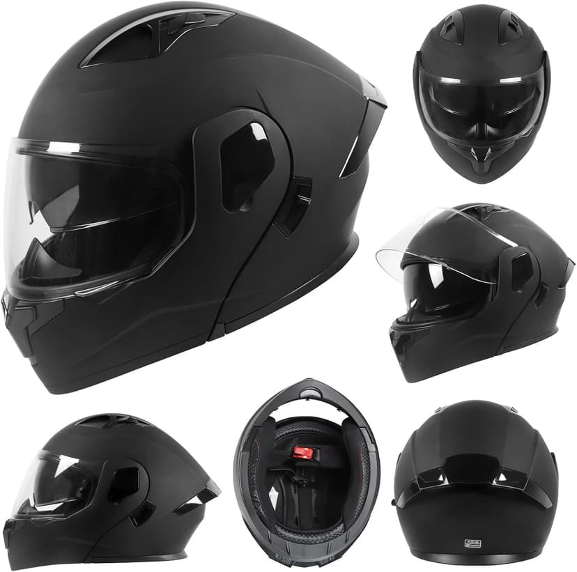 Adult Modular Motorcycle Helmets, DOT Approved Flip up Dual Visor Full Face Helmet for Men Women Moto ATV UTV Snowmobile ADV Four Wheeler Street Bike with Gloves & Mask