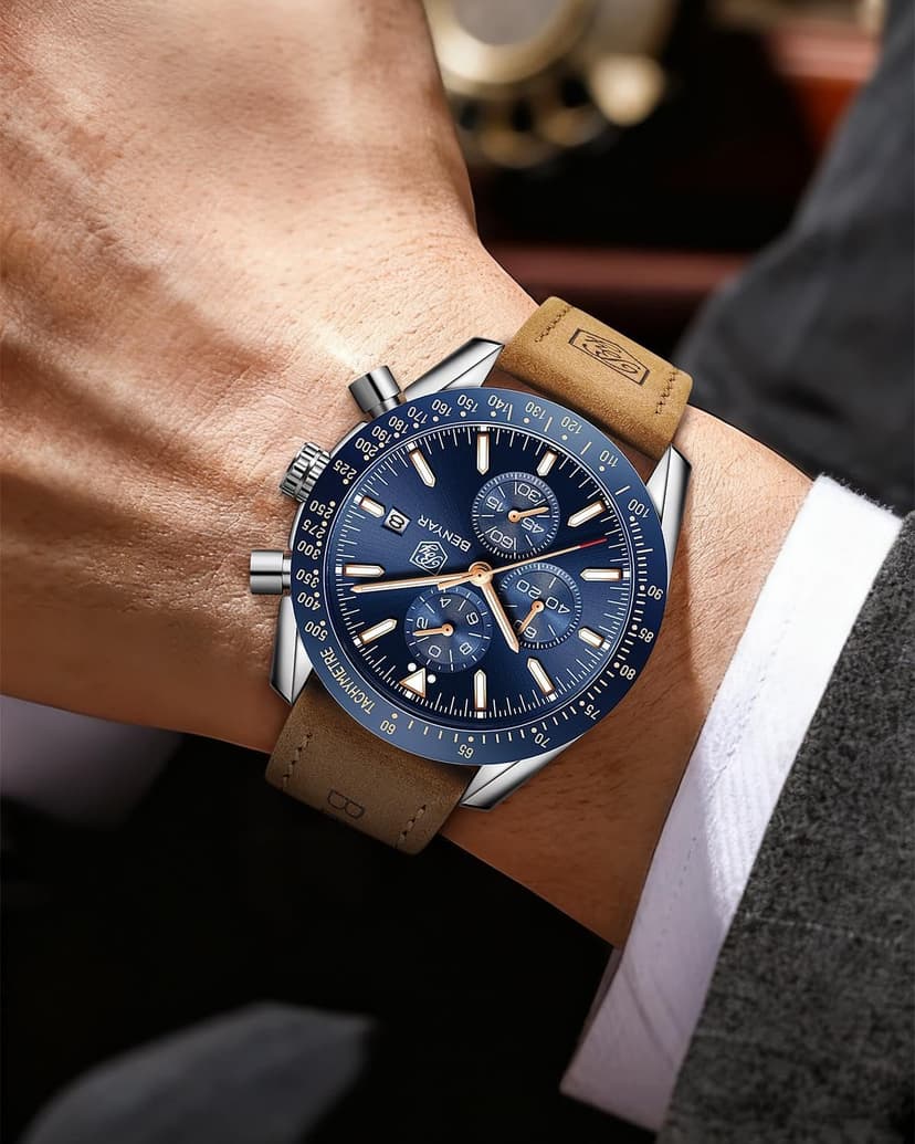 BENYAR Mens Watches Quartz Analog Chronograph Waterproof Wrist Watches for Men Fashion Business Work Casual Sport Dress Watch with Calendar