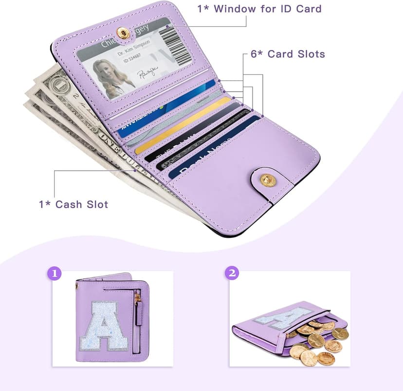 COSHAYSOO Initial RFID Wallet Small Teen Girl Gifts Trendy Stuff Boo Burr Basket Stuffers Birthday Gift Idea for Girls 6 7 8 9 10 11 12 13 14 Year Old Preppy Cute Girly Stuff Purple A