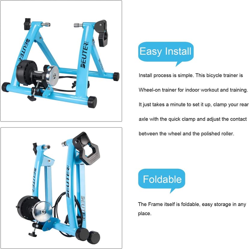 Bike Trainer, Magnetic Bicycle Stationary Stand for Indoor Exercise Riding, 26-29" & 700C Wheels, Quick Release Skewer & Front Wheel Riser Block Included