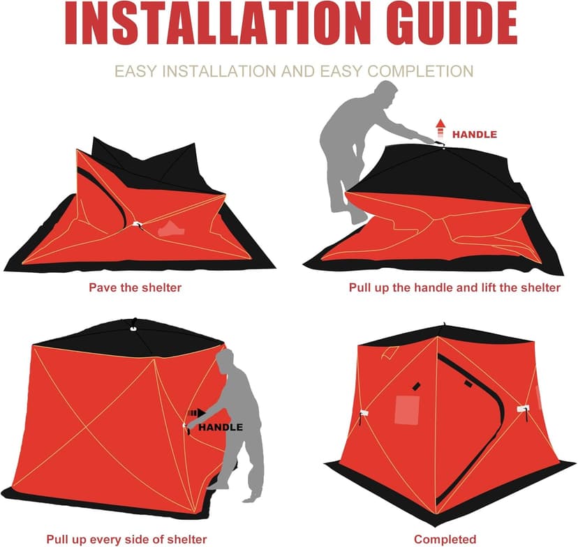 ShedOFF 300D/600D Insulated Ice Fishing Shelter 2-3 Person, Wide Bottom Windproof Pop-up Ice Fishing Tent, Thermal Portable Ice Shanty Ice Shack