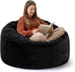 Bean Bag Chairs for Teens, 3FT Bean Bag with Memory Foam Filling, Bean Bag Chairs with Plush Microfiber Removable Cover, Cozy Sofa for Reading, Gaming- Black