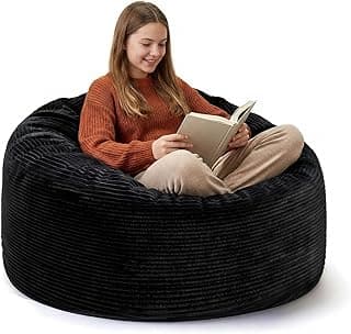 Bean Bag Chairs for Teens, 3FT Bean Bag with Memory Foam Filling, Bean Bag Chairs with Plush Microfiber Removable Cover, Cozy Sofa for Reading, Gaming- Black