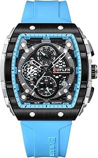 PASOY Luxury Chronograph Watches for Mens Rubber Strap Black Waterproof Date Analog Quartz Watch