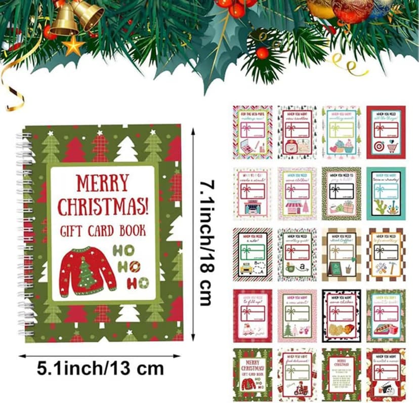 Merry Christmas! Gift Card Book, 5x7 Color Spiral-Bound Merry Christmas Card Book, Christma Gift Cards Books Holder, DIY Personalized Xmas Gifts for Family, Friends, Students (1pc)