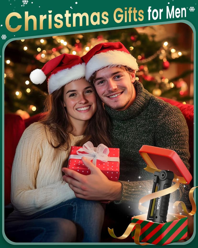 Coquimbo Christmas Stocking Stuffers White Elephant Gifts for Adults Men Him Dad, Rechargeable LED Work Light BBQ Grill Accessories Magnetic Flashlight, Mechanic Light Tools Mens Gifts (2 Pack Black)