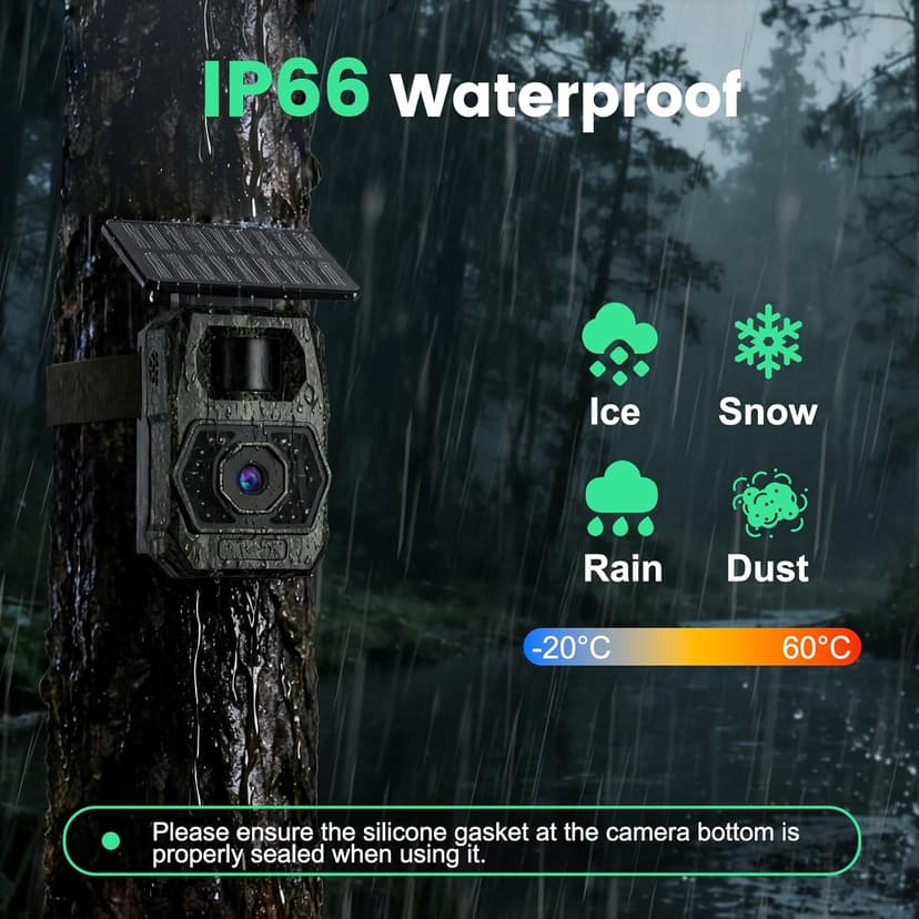 MAXDONE Solar Trail Camera WiFi Bluetooth - 48MP 30fps Game Camera with 5200mAh Rechargeable Battery, 0.1s Trigger Speed Motion Activated Trail Cam IP66 with 32GB TF Card for Wildlife Monitoring