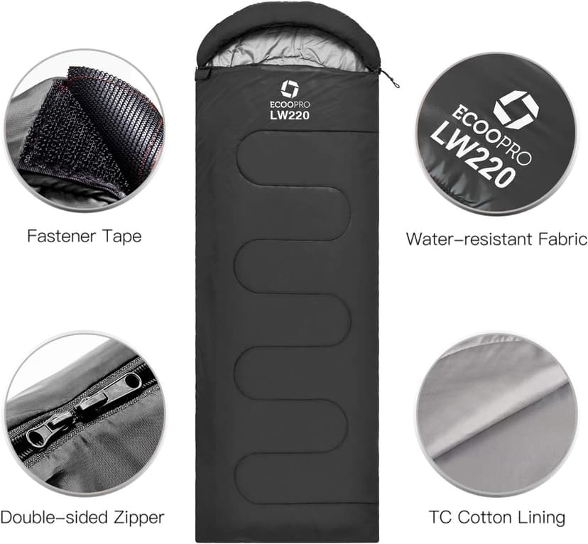 ECOOPRO Warm Weather Sleeping Bag - Portable, Waterproof, Compact Lightweight, Comfort with Compression Sack - Great for Outdoor Camping, Backpacking & Hiking-83 L x 30" W Fits Adults