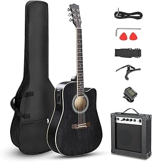 Ktaxon Full-Size Acoustic Electric Guitar with Amp, 41 Inch Basswood Body Guitars Kit for Beginner & Intermediate W/Bag, Strap, and Capo All Accessories Included (Black)