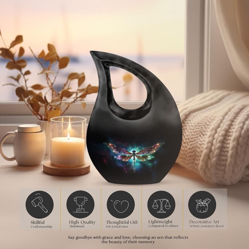 Dragonfly Burial Keepsake Urns for Adult Male Female Ashes, Black Handcrafted Cremation Urn for Human Ashes, Drop Remembrance Gift for Loss, Burial Cremains Container, 3 Inches B0FFTCTN32
