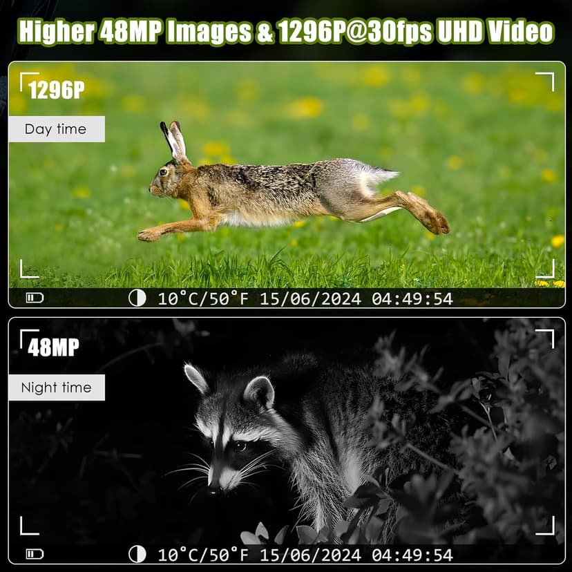 MAXDONE Solar Trail Camera WiFi Bluetooth - 48MP 30fps Game Camera with 5200mAh Rechargeable Battery, 0.1s Trigger Speed Motion Activated Trail Cam IP66 with 32GB TF Card for Wildlife Monitoring