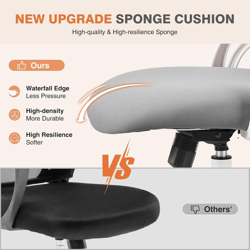 Sweetcrispy Home Office Desk Chair, Ergonomic High-Back Mesh Rolling Work Computer Chairs with Wheels and Adjustable Headrests, Comfortable Lumbar Support, Comfy Flip-up Arms for Bedroom, Study, Grey