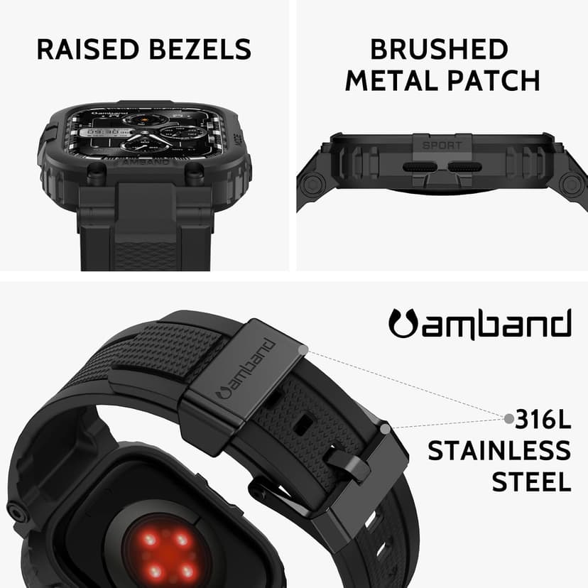 amBand M1 Sport Case Band for Apple Watch Ultra 3/2/1 & SE 3/2/1 & Series 11 10 9 8 7 6 5 4 3 49mm 46mm 45mm 44mm 42mm 41mm 40mm 38mm, Shockproof & Scratch Resistant Rugged Bumper for Men