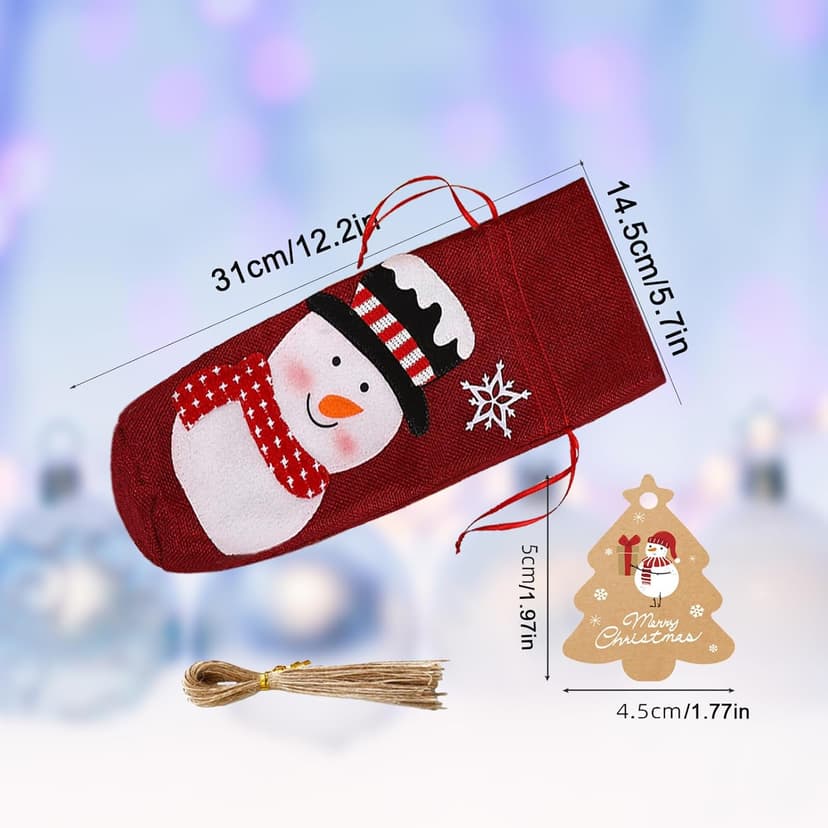 4pcs Christmas Wine Bottle Bags Burlap Wine Bottle Gift Bags with Drawstring, Reusable Santa Claus, Snowman & Reindeer Drawstring Covers for Xmas New Year Party Table Decoration