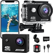 Action Camera 4K30fps with 64G SD Card,HD Waterproof Camera 131ft Underwater Cameras 20MP Pre-Recording WiFi Camera 170° Remote Control Sports Cameras with 2 Batteries Helmet Mount Accessories Kits
