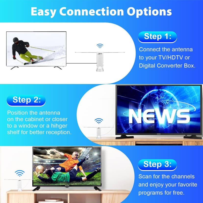 2025 Digital Rabbit Ear Antenna - Indoor Smart Long Distance Reception, Supports 4K 8K 1080p Local Channels