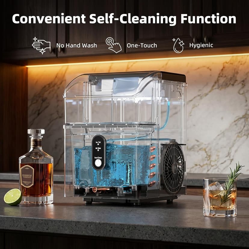 Antarctic Star Nugget Ice Maker Countertop, 35lbs/24H Ice Machine, Soft Chewable Sonic Ice, Self-Cleaning, Fast Ice Ready in 8 Minutes, Compact Design with Handle, Stainless Steel Silver