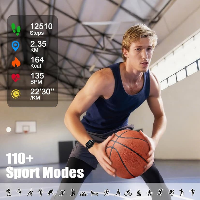 Smart Watch for Men Women (Answer/Make Call), 2025 1.83" HD Touchscreen Fitness Tracker, 110+ Sport Modes, Fitness Watch with Heart Rate/Sleep Monitor/Step, IP68 Waterproof Smartwatch for Android iOS