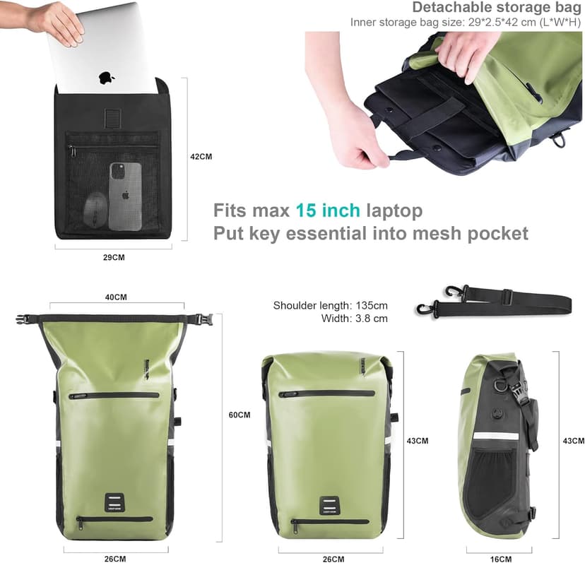 Rhinowalk Bike Pannier Bag Waterproof 22L Bicycle Rear Rack Trunk Bag for Cycling Bicycling Traveling Riding