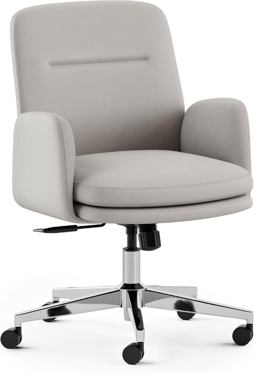 Branch Softside Mid Century Modern Office Chair, Vegan Leather - Removable Arms & Mid Back Design with Luxury Cloud-Like Comfort - Adjustable Height - Integrated Lumbar Support - Limestone