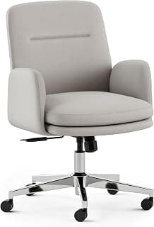 Branch Softside Mid Century Modern Office Chair, Vegan Leather - Removable Arms & Mid Back Design with Luxury Cloud-Like Comfort - Adjustable Height - Integrated Lumbar Support - Limestone