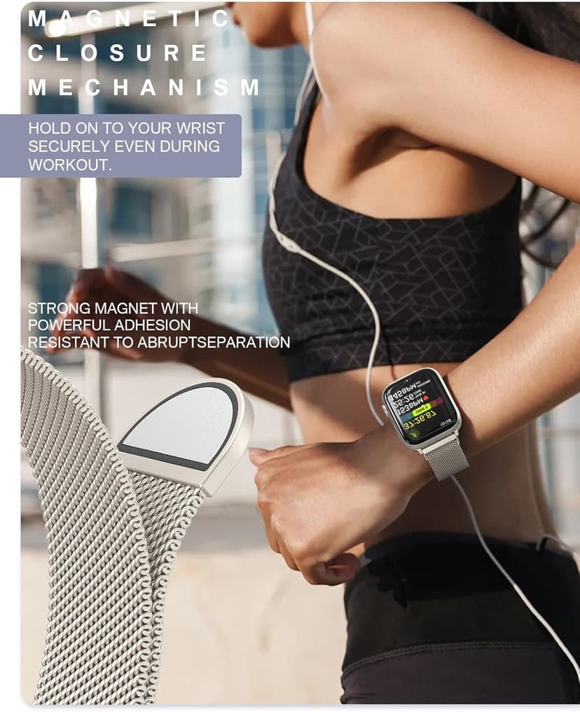 Original Stainless Steel Milanese Loop Compatible with Apple Watch Band 38mm 40mm 41mm 42mm 44mm 45mm 49mm, Magnetic Clasp Replacement Band for iwatch Series 9, Ultra 2/Ultra, SE/SE 2nd Generation, 8 7 6 5 4 3 2 1, Women & Men Watch Bands for iWatch (Starlight, 41mm/40mm/38mm)