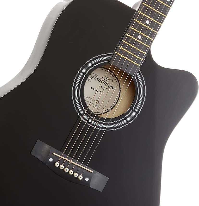 Ashthorpe 41-inch Beginner Cutaway Acoustic Guitar Package (Black), Full Size Basic Starter Kit w/Gig Bag, Strings, Strap, Tuner, Picks