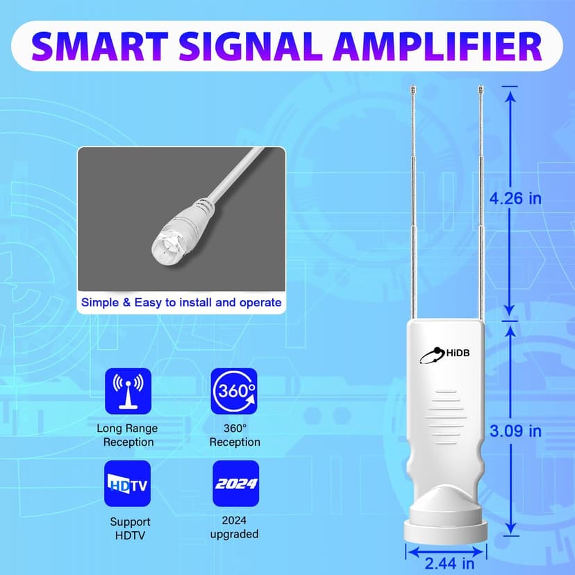 2025 Digital Rabbit Ear Antenna - Indoor Smart Long Distance Reception, Supports 4K 8K 1080p Local Channels