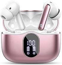 Wireless Earbuds, Bluetooth 5.4 Headphones Bass Stereo, Ear Buds with Noise Cancelling Mic, LED Display in Ear Earphones Clear Calls, IP7 Waterproof Bluetooth Earbuds for Laptop/Phones, Rose Gold