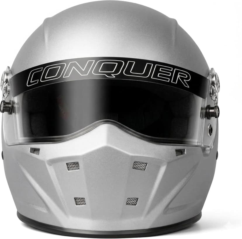 Conquer Snell SA2025 Approved Full Face Auto Racing Race Car Helmet - Adult | Men | Women | - Black / White / Silver