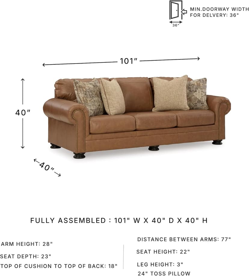 Signature Design by Ashley Carianna Classic Leather Match Sofa with Nailhead Trim, Dark Brown