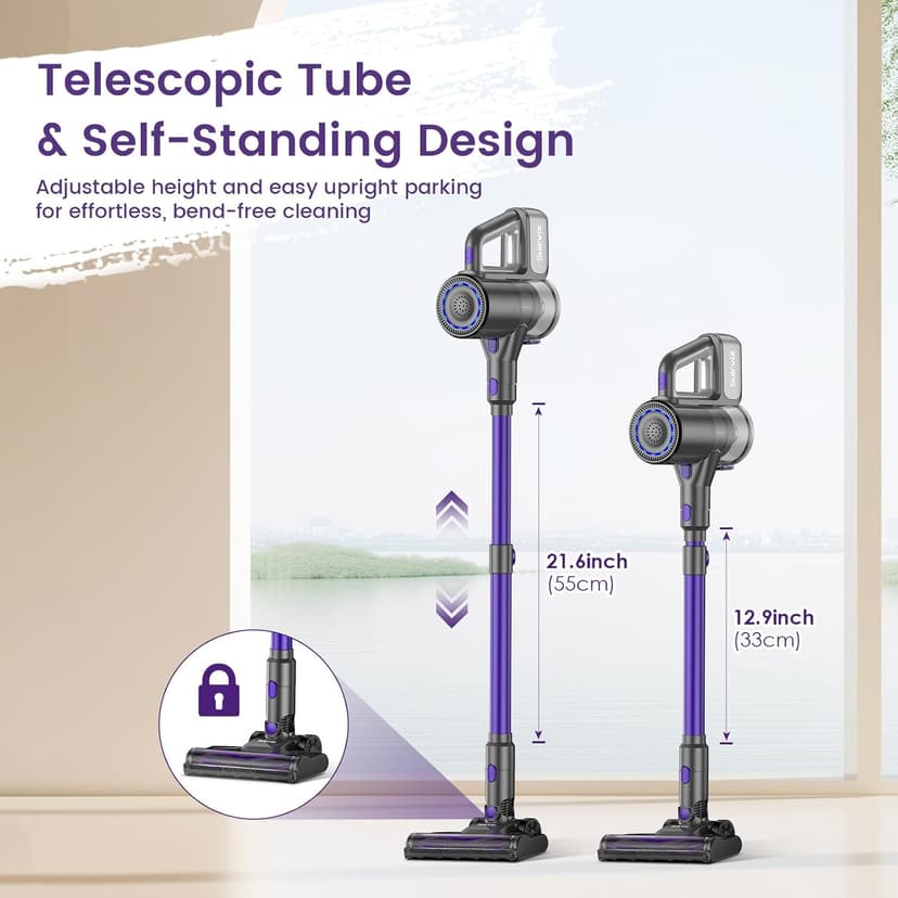 Cordless Vacuum Cleaner, 40KPA/500W/35Mins, Green LED Light, Lightweight Stick Vacuum Self-Standing, Vacuum Cleaners for Home Handheld Vacuum for Pet Hair, Carpet, and Hard Floors, U8