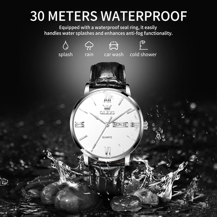 OLEVS Men’s Watches Waterproof Dress Minimalist Analog Quartz Stainless Steel Casual Men’s Wrist Watch with Day Date, Classic Luxury Elegant Roman Numerals Dial Big Face Relojes para Hombres