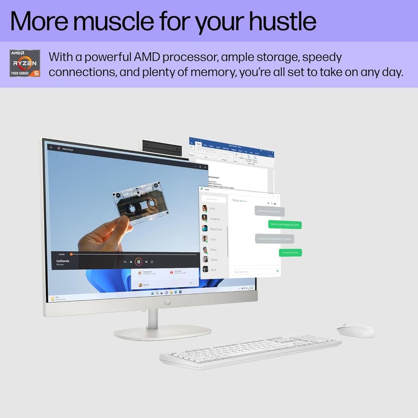 HP 27" FHD Touchscreen All-in-One Desktop Computer, 16GB DDR5 RAM, 1TB SSD Storage, AMD Ryzen 5 7520U Processor, WiFi6, Wireless Keyboard & Mouse, Windows 11