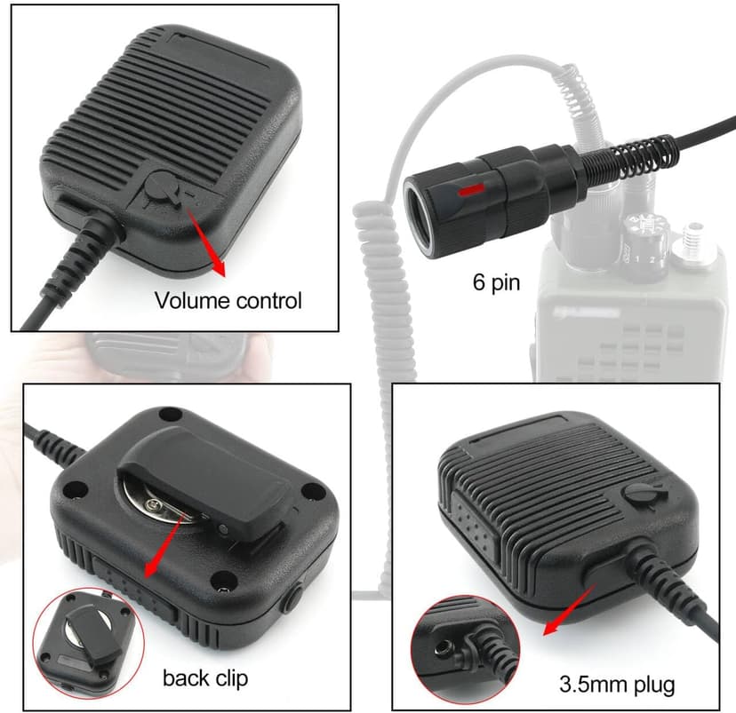 6 Pin PTT Adapter Handheld Microphone Shoulder Speaker Compatible with PRC152/163 Two Way Radio