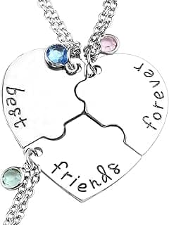 Top Plaza Best Friends Forever and Ever Necklaces for 3 BFF Heart Puzzle Matching Alloy Pendant Necklaces Set Friendship Jewelry for Sisters